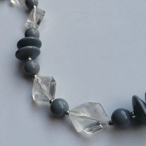 Vintage 1960s Lucite Light Gray and Clear Beads Necklace